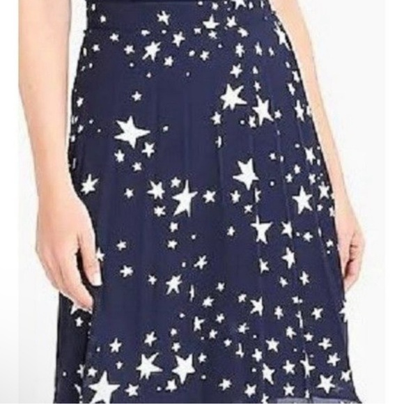 J.Crew Women's Navy Blue w/ White Stars Pleated Skirt A line Size 2 Zipper - Picture 2 of 9